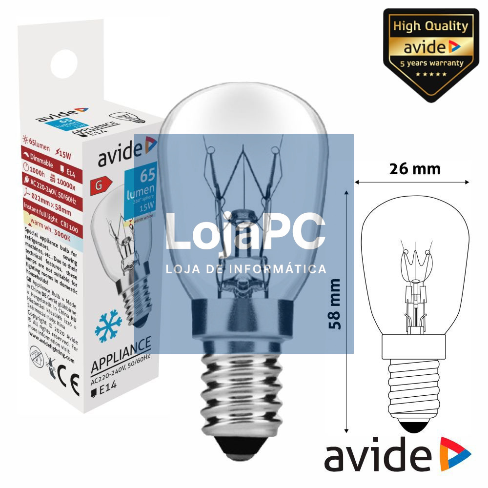 Lâmpada E14 15W 230V Frigorífico AVIDE