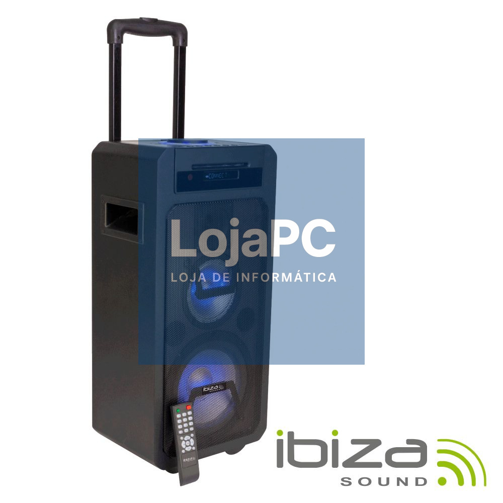 COLUNA BLUETOOTH PORTÁTIL 350W CD/USB/BT/AUX/BAT LED IBIZA