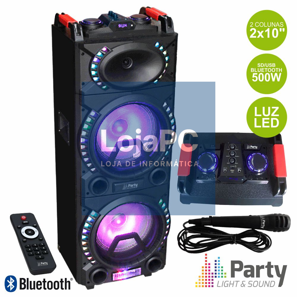 COLUNA AMP. 2X10" 500W MIC/USB/BT/AUX/FM MESA EFEITOS IBIZA
