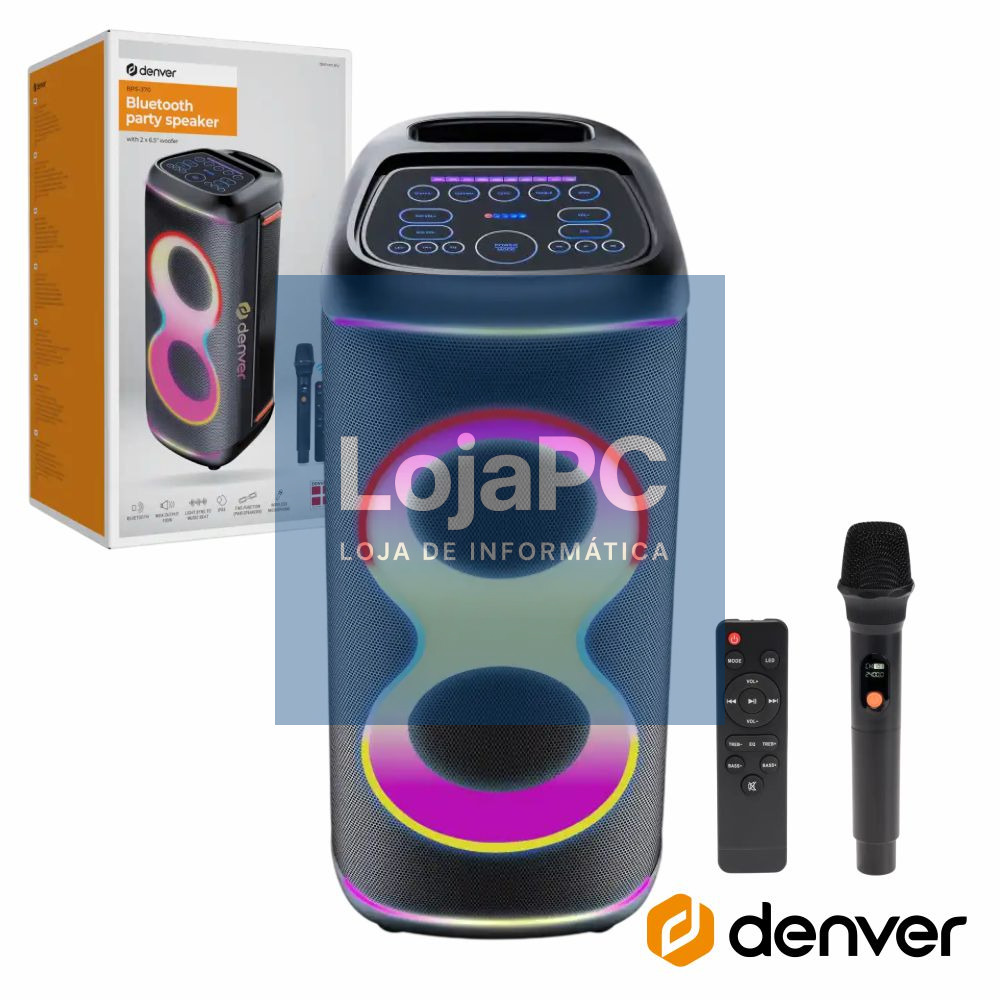 Coluna Amplificada 2x6.5" 1000W USB/BT/SD/AUX/TWS RGB DENVER