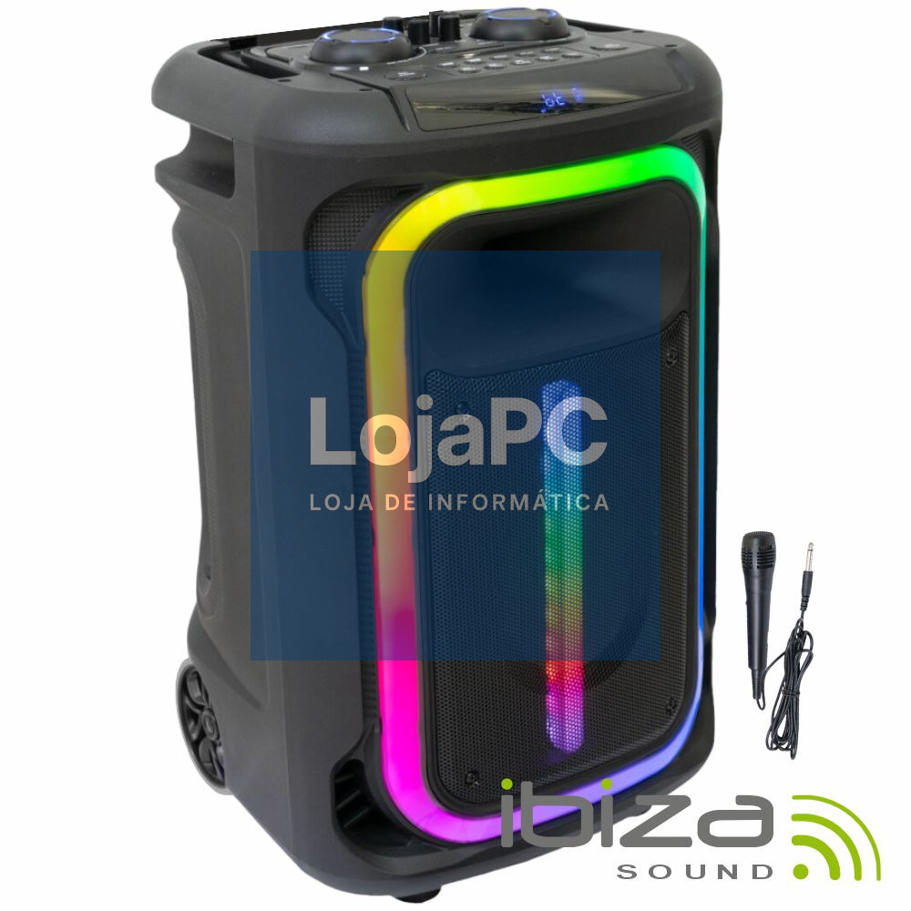 Coluna Bluetooth Portátil 500W USB/BT/SD/AUX TWS LED IBIZA