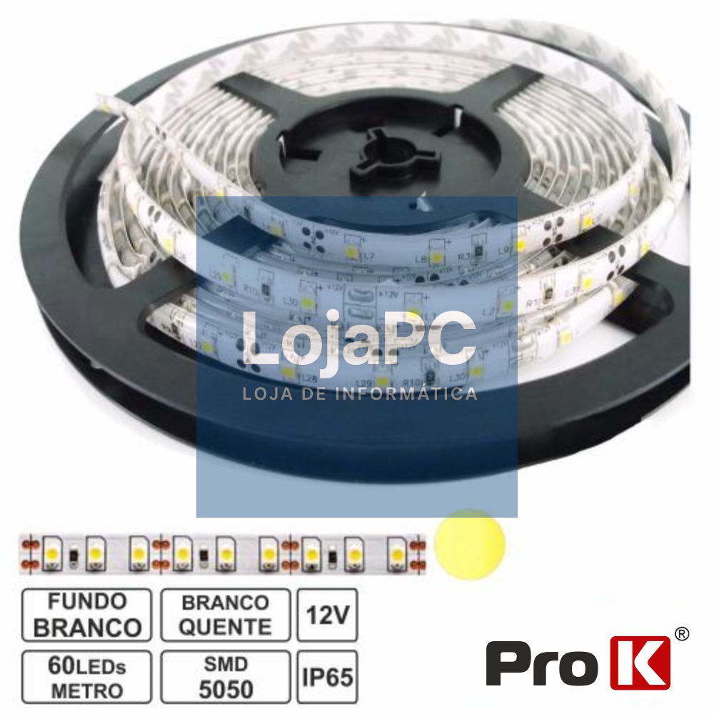 FITA 300 LEDS 5050 IMPERMEÁVEL BRANCO QUENTE 12V 5M PROK