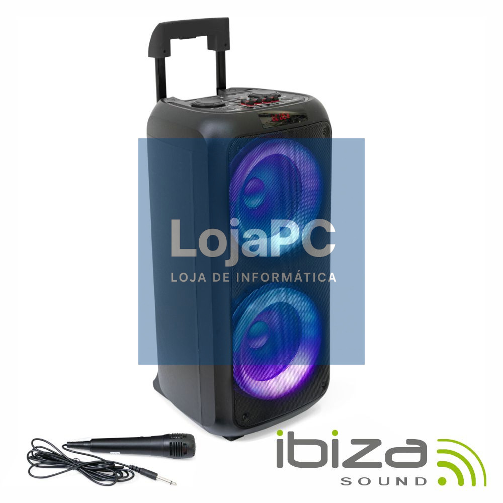 Coluna Amplificada 2X8" USB/SD/AUX/BT LED TWS IBIZA