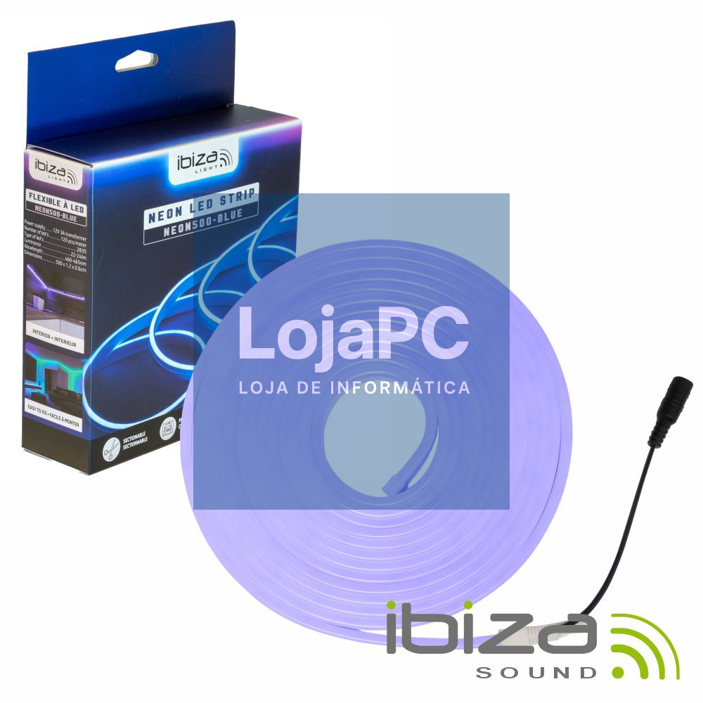 Fita 600 LEDS 2835 12V 5m IP65 Efeito Néon Azul IBIZA