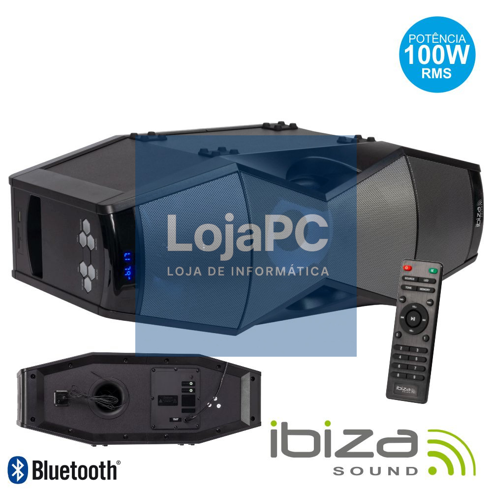 COLUNA AMPLIFICADA 100W USB/SD/BT/FM/COMANDO LED IBIZA