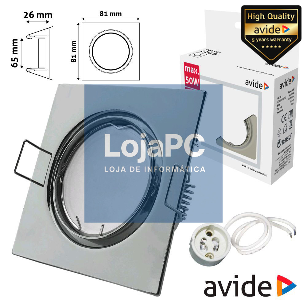 ARO QUADRADO AJUSTÁVEL CROMADO P/ MR16-GU10 AVIDE