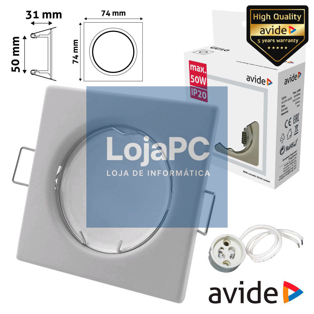 ARO QUADRADO FIXO BRANCO P/ MR16-GU10 AVIDE