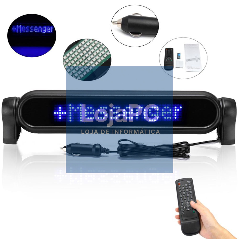Placa Mensagem Rolante LED 12V Ficha Isqueiro C/ Comando