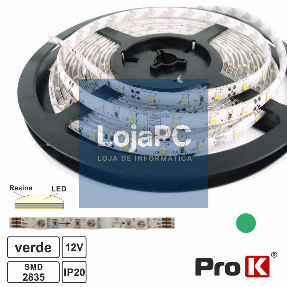 Fita 300 LEDS 2835 Impermeável Verde 12V 5m PROK