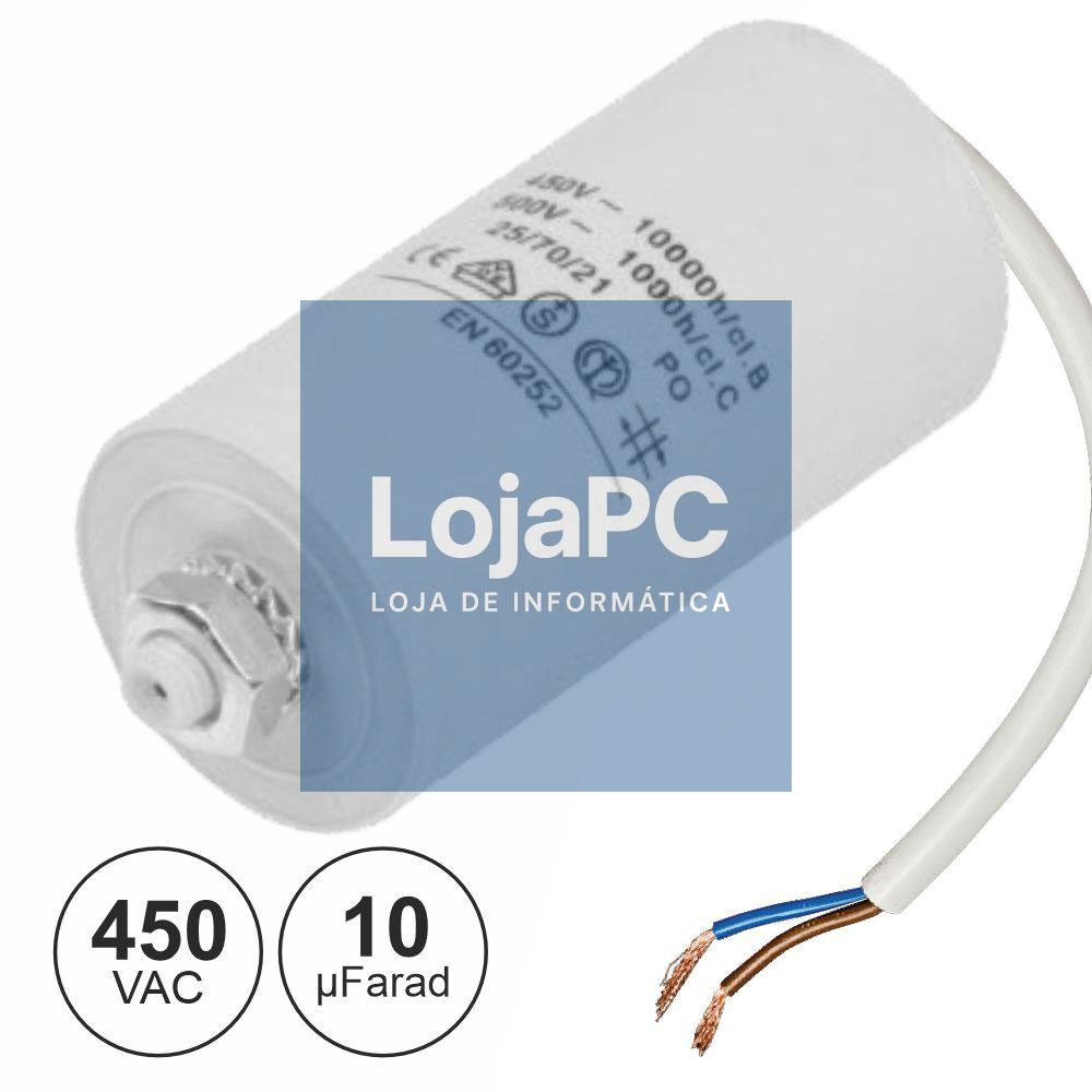 Condensador Arranque 10uf 450V + Terra C/ Fios