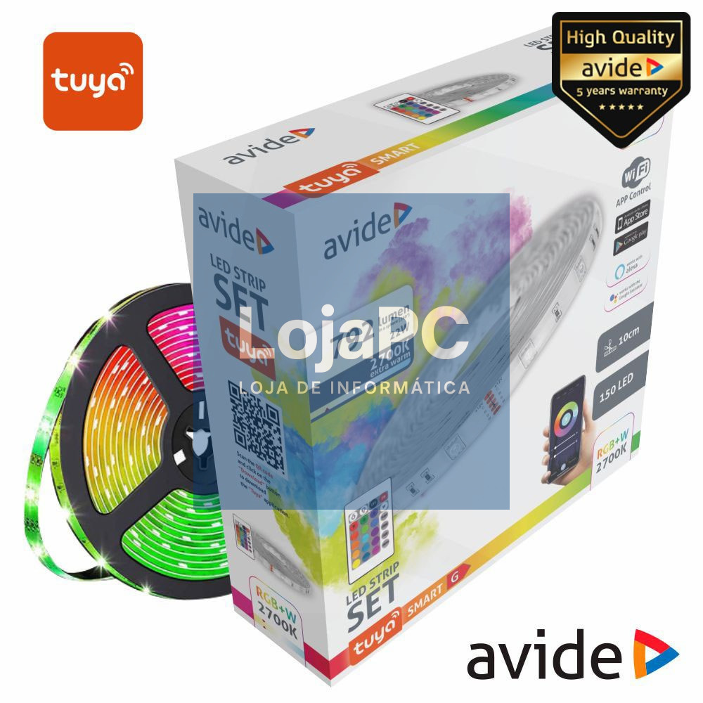 Kit Fita LED RGBW 12V 5m IP65 WIFI+ IR TUYA AVIDE