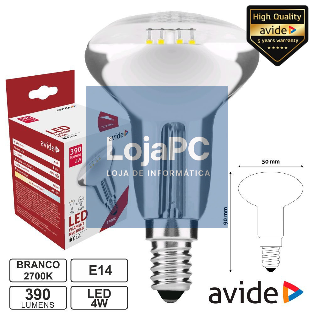 LÂMPADA LED E14 R50 FILAMENTO 4W 230V 2700K 390LM AVIDE