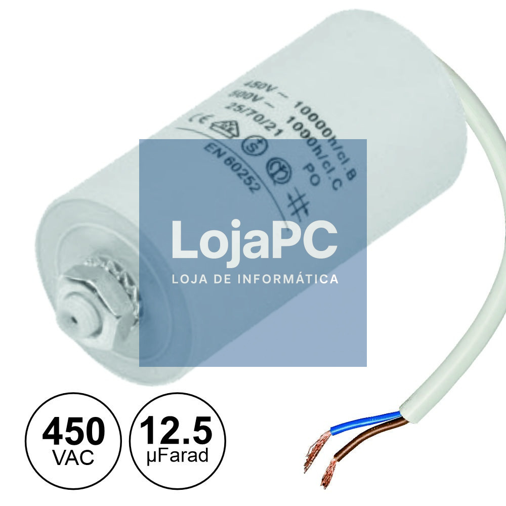 Condensador Arranque 12.5uf 450V + Terra C/ Fios