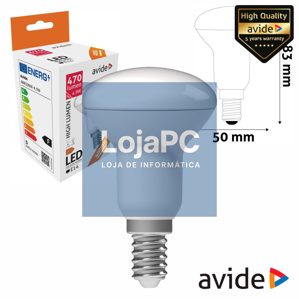 Lâmpada LED E14 R50 4.9W 230V 4000k 470lm AVIDE