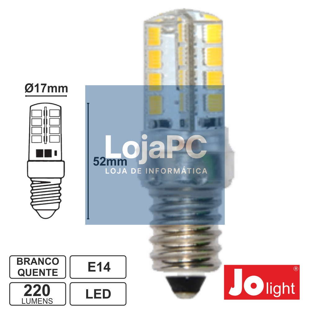 LÂMPADA E14 3W=25W 24V (20-30V) 32 LEDS BRANCO QUENTE 220 LM
