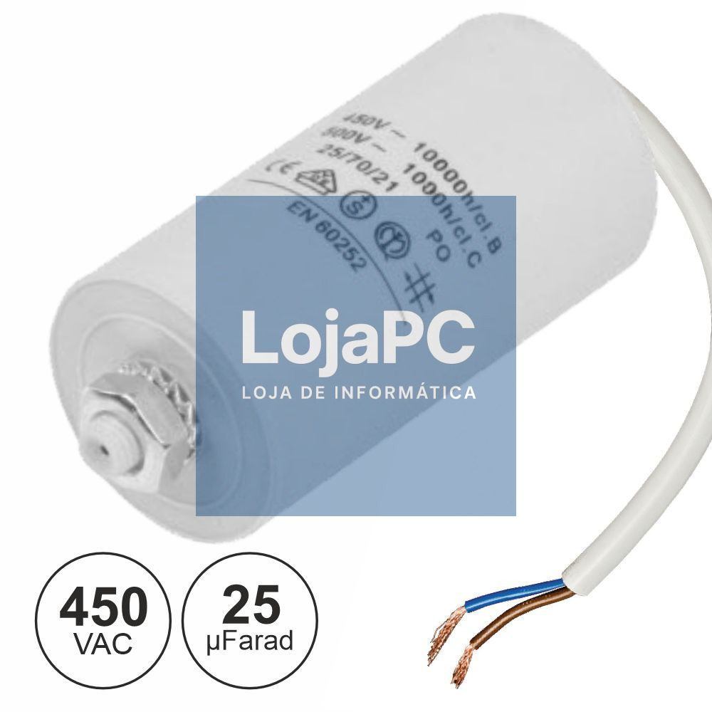 Condensador Arranque 25uf 450V + Terra C/ Fios