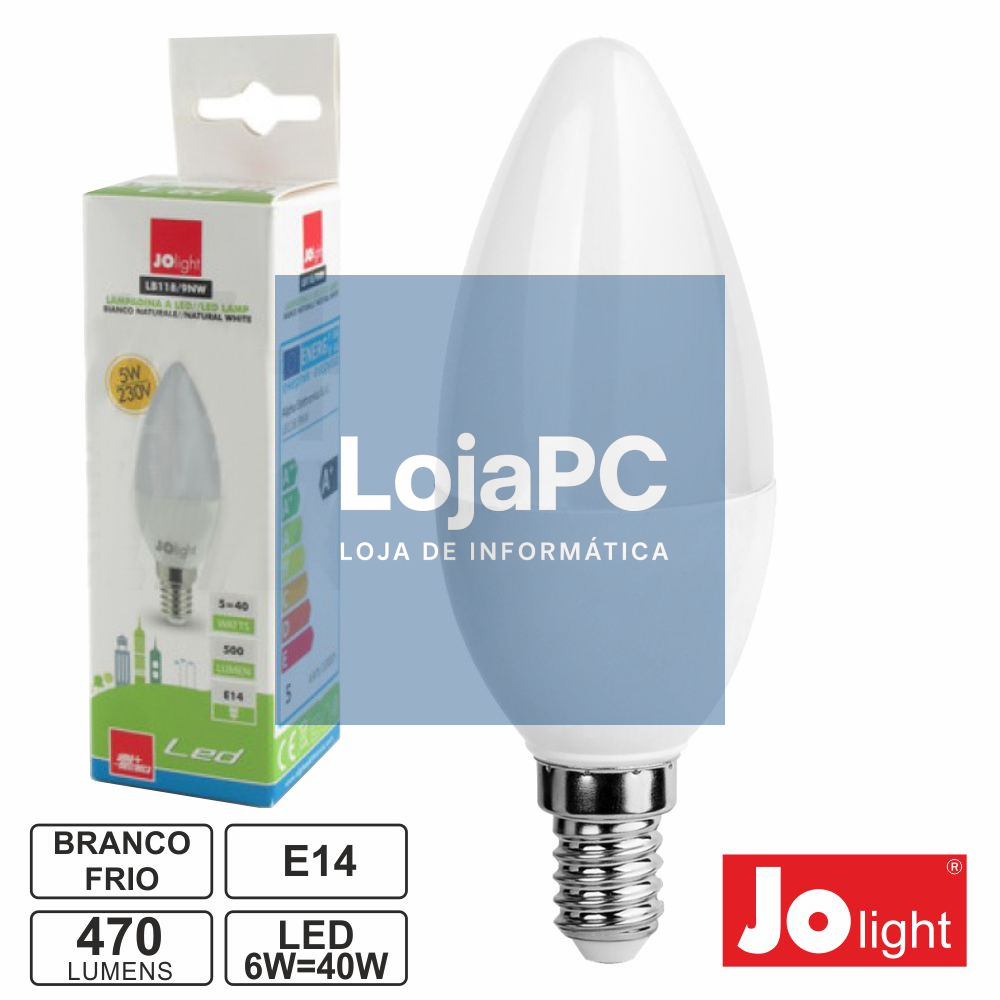LÂMPADA E14 6W=41W 230V LED VELA BRANCO FRIO 470LM