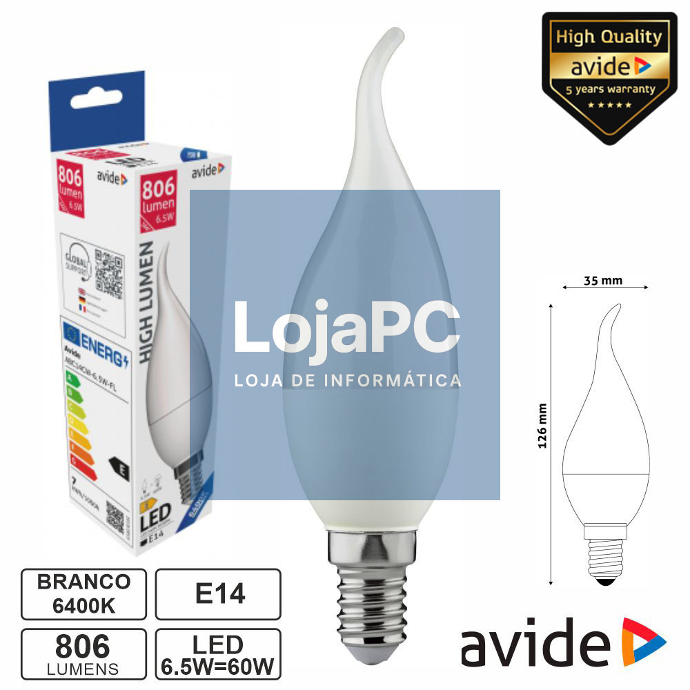 Lâmpada LED E14 Vela 6.5W 230V 6400K 806lm AVIDE