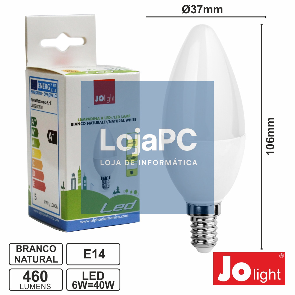 LÂMPADA E14 6W=40W 230V LED VELA BRANCO NATURAL JOLIGHT