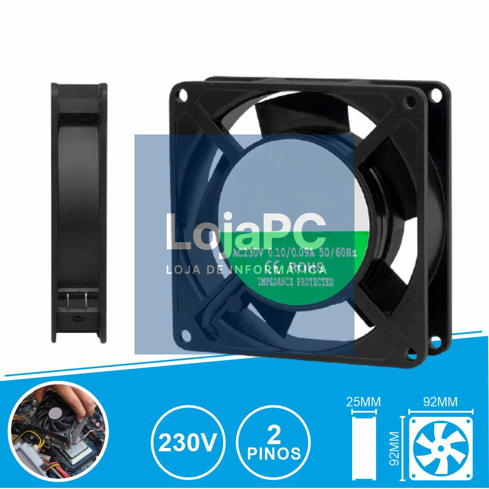 Ventoinha 230V 92x92x25mm 2 Pinos