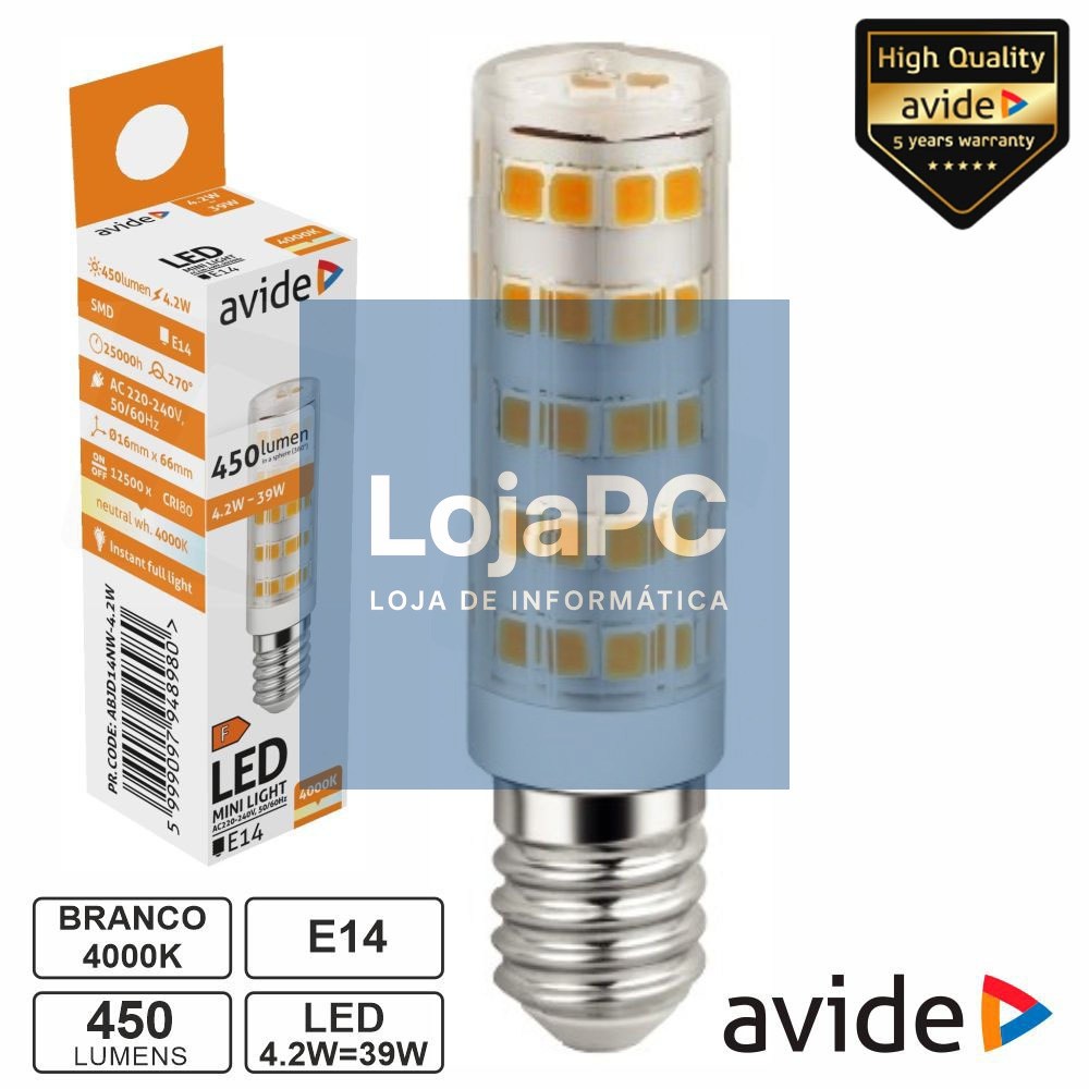 Lâmpada LED E14 JD 4.2W 230V 4000K 450lm AVIDE