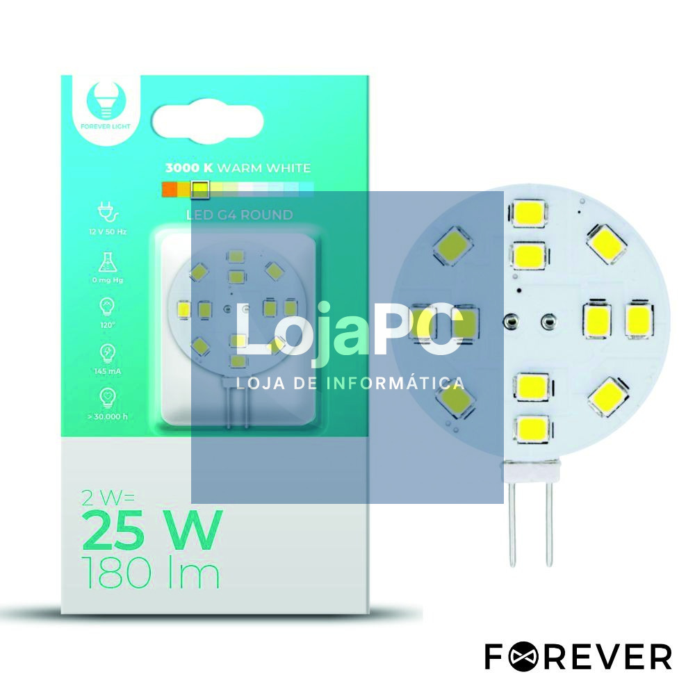 Lâmpada G4 2W 12V Redonda 3000K 180lm