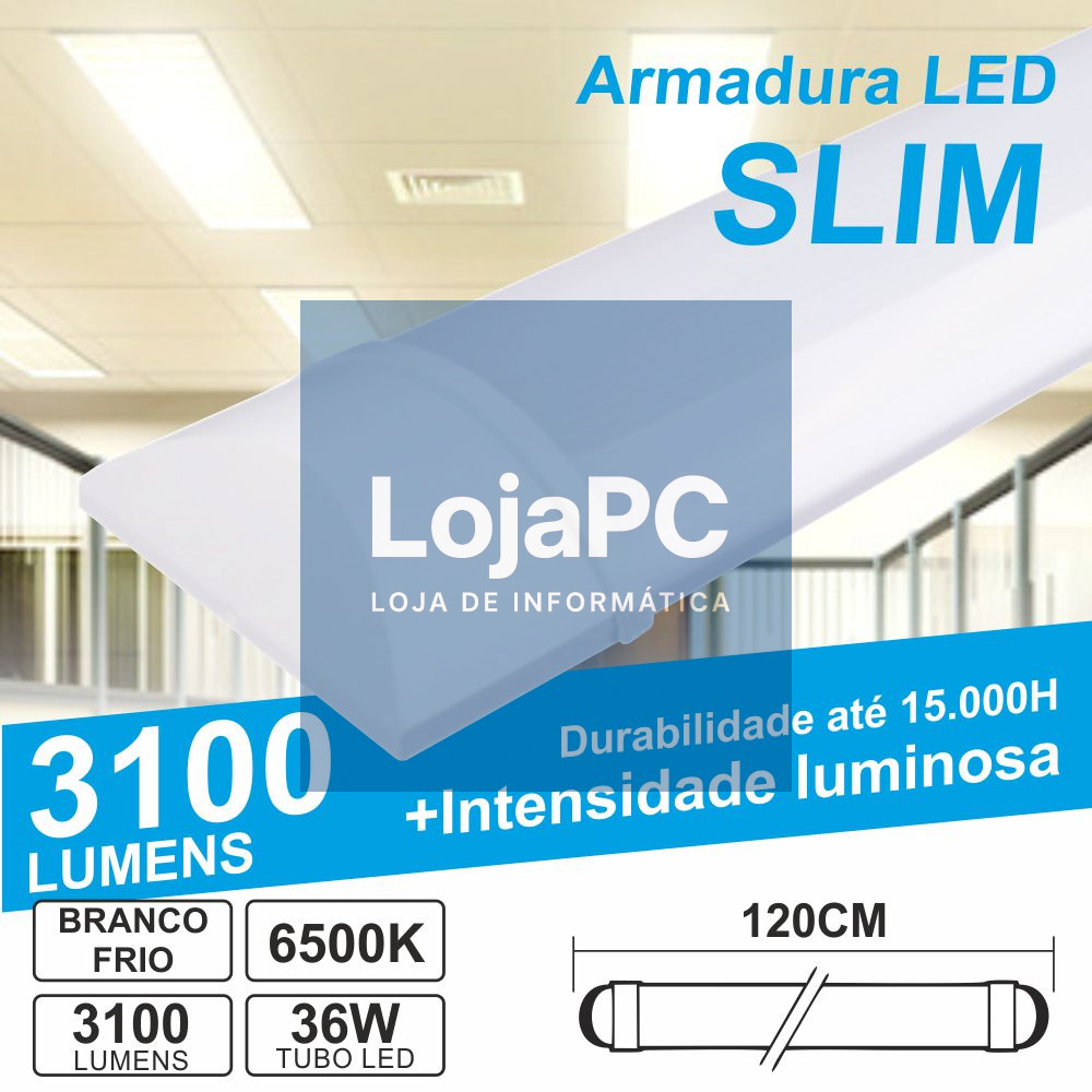 Armadura LED Batten Slim 36W 1.2m IP20 6500K 3100lm