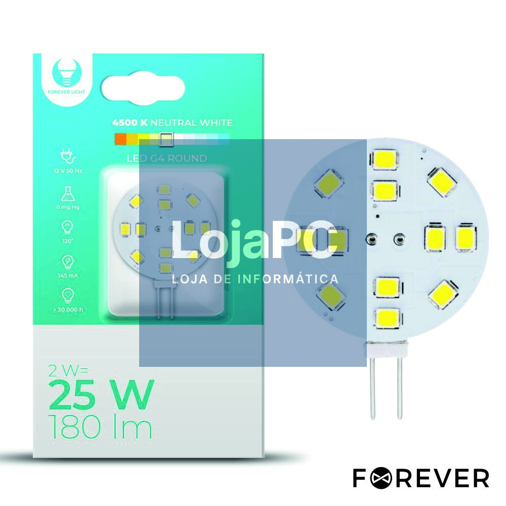 Lâmpada G4 2W 12V Redonda 4500K 180lm