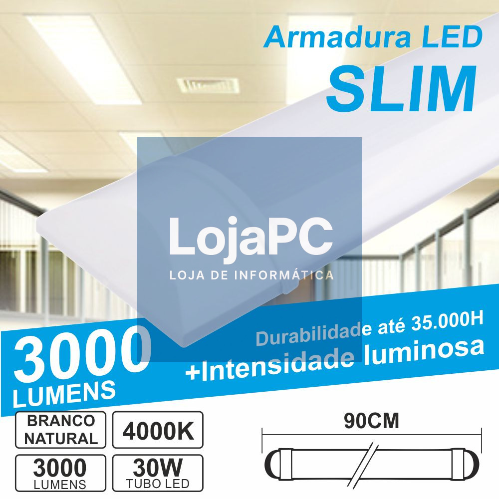 ARMADURA LED SLIM 30W0.9M IP20 BRANCO NATURAL 2490LM