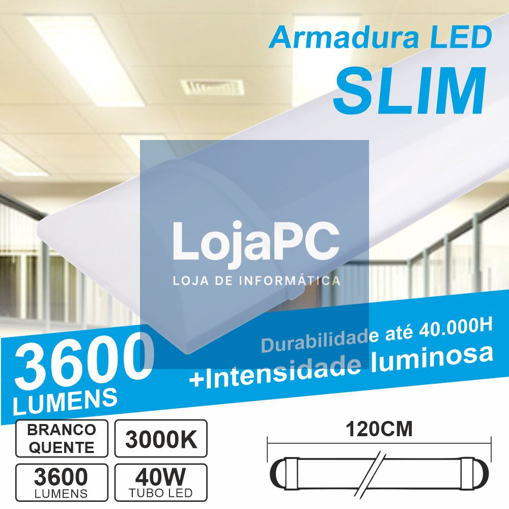 Armadura LED Batten Slim 40W 120cm IP40 3000K 3600lm