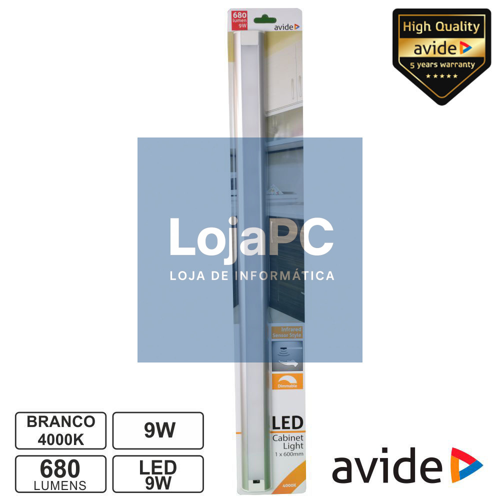Armadura LED C/ Sensor 9W 2x0.60mm 4000K 680lm AVIDE