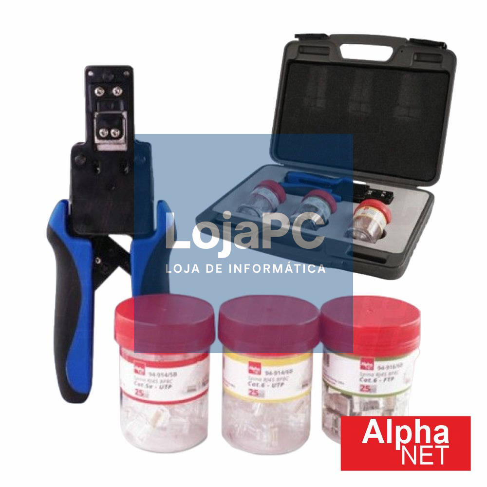 Kit Alicate de Cravar + Fichas Passante CAT5E CAT6 UTP FTP