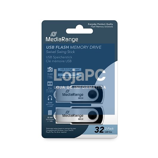 PENDRIVE 32GB USB 2.0 MEDIARANGE 2 PACK