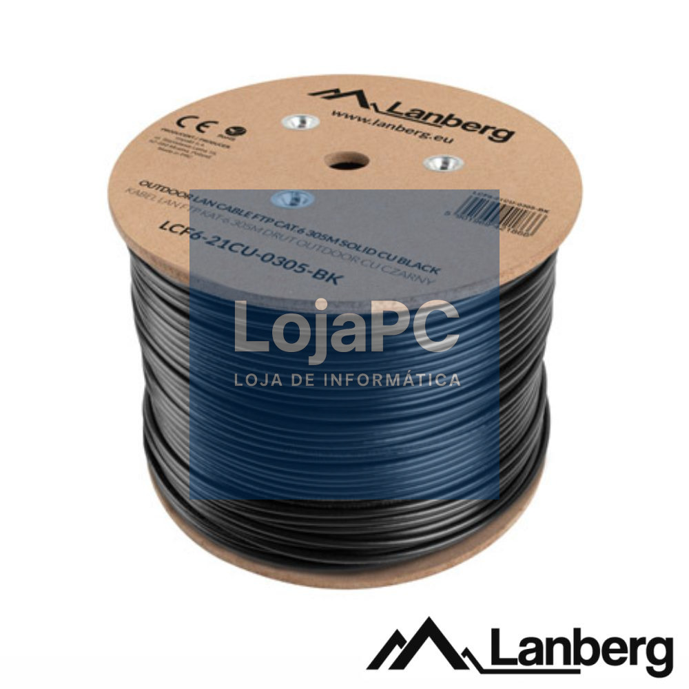 Cabo FTP CAT6 4xAWG23 Rígido CU 305m Preto Exterior LANBERG