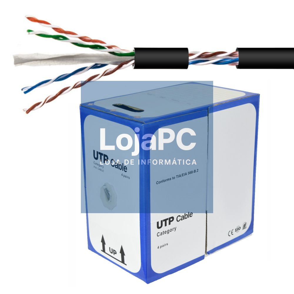 Cabo UTP CAT6 4xAWG23 Rígido p/ Exterior 305m Preto