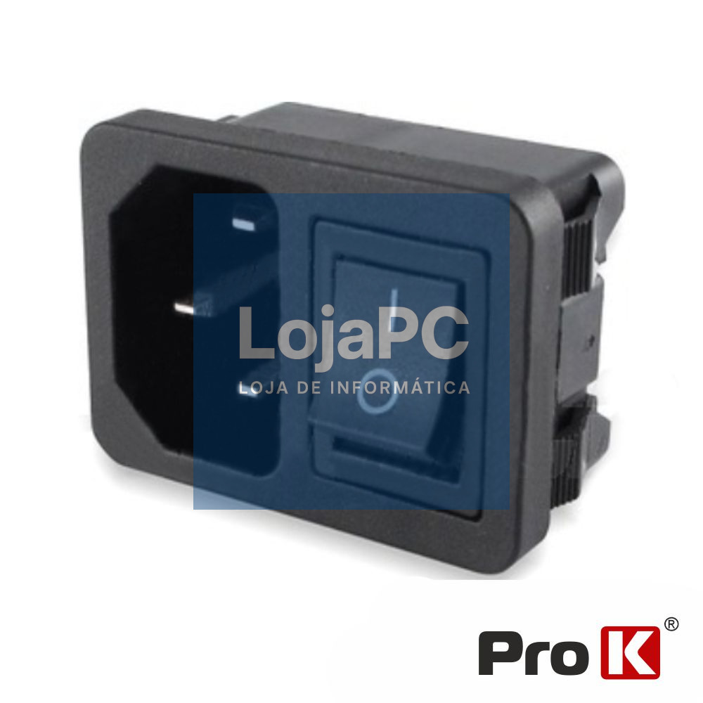 FICHA ALIMENTAÇÃO IEC C14 MACHO PAINEL C/ INTERRUPTOR PROK