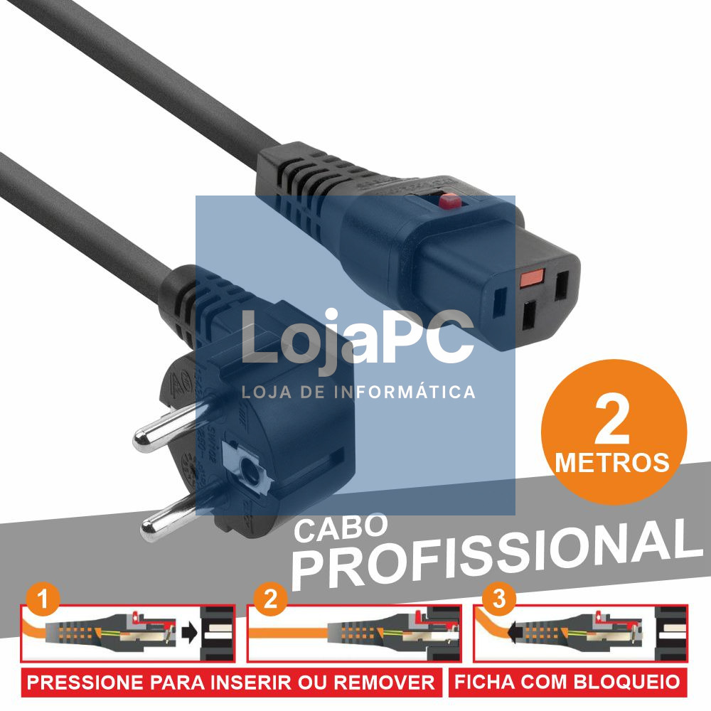 Cabo Alimentação Prof. Schuko Macho 3p/ Iec C13 Fêmea 2m