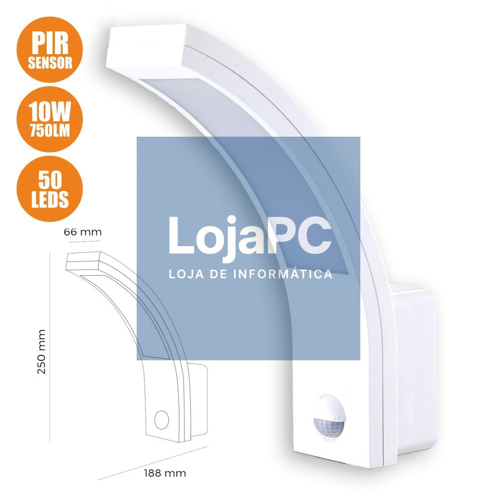 APLIQUE EXTERIOR C/ SENSOR 10W 750LM BRANCO