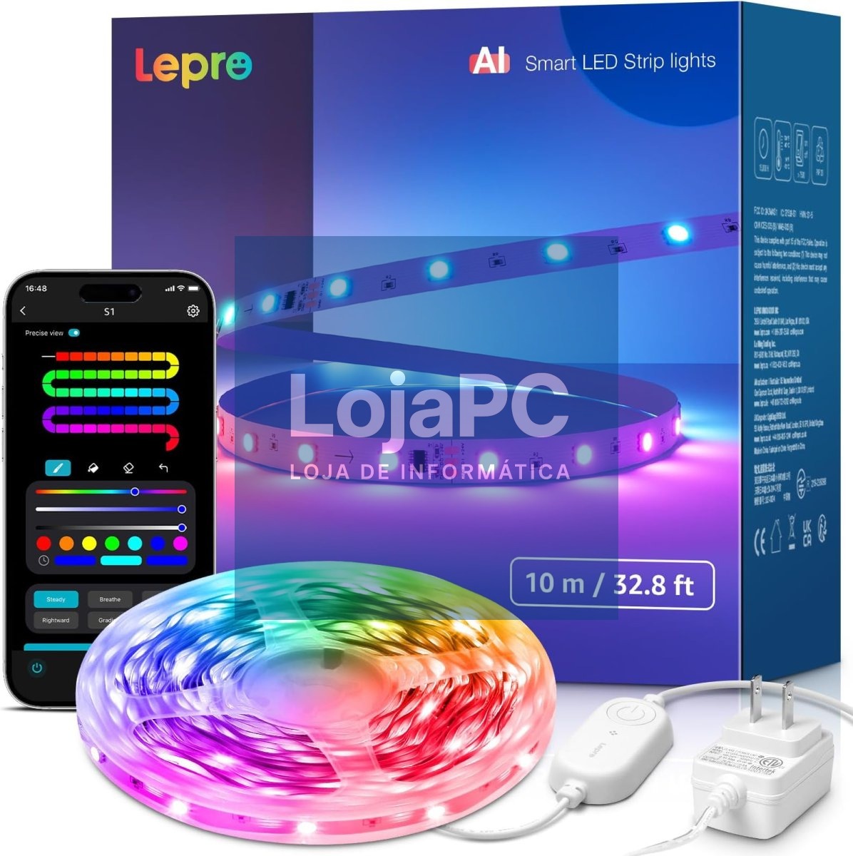 TIRA LED INTERIOR LEPRO S2-5 AI 5M RGBIC RGB BLUETOOTH ALEXA GOOGLE MUSIC SYNC S2-5-EU — imagem 2