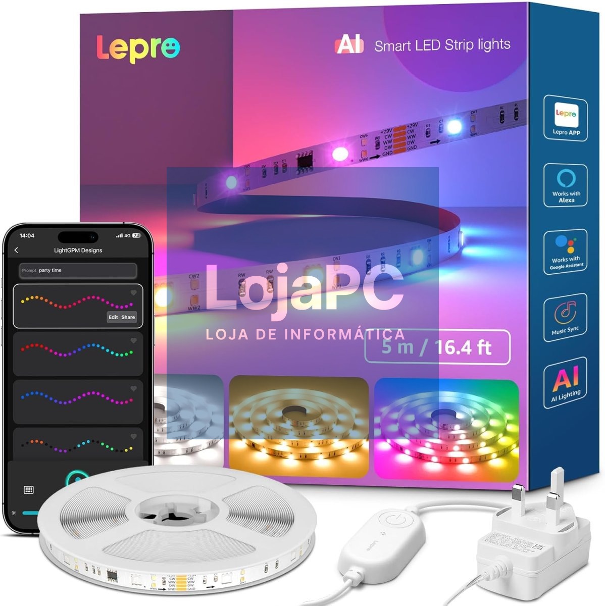TIRA LED INTERIOR LEPRO S2-5 AI 5M RGBIC RGB BLUETOOTH ALEXA GOOGLE MUSIC SYNC S2-5-EU