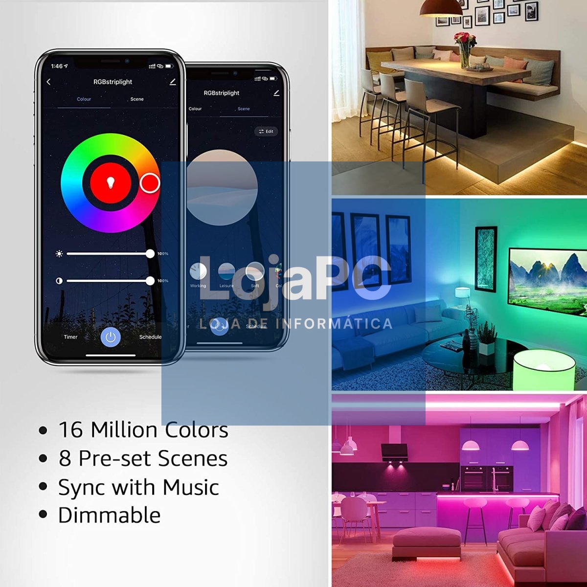 TIRA LED INTERIOR LEPRO SW1-10 AI 10M RGBIC RGB BLUETOOTH ALEXA GOOGLE MUSIC SYNC SW1-10-EU