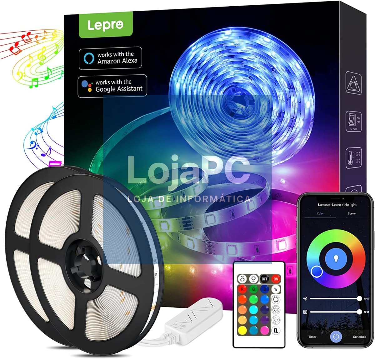 TIRA LED INTERIOR LEPRO SW1-10 AI 10M RGBIC RGB BLUETOOTH ALEXA GOOGLE MUSIC SYNC SW1-10-EU — imagem 2