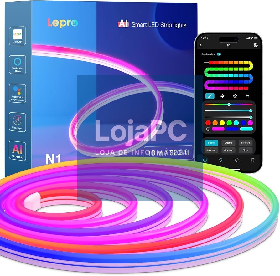 TIRA LED INTERIOR LEPRO SW1-10 AI 10M RGBIC RGB BLUETOOTH ALEXA GOOGLE MUSIC SYNC SW1-10-EU — imagem 4