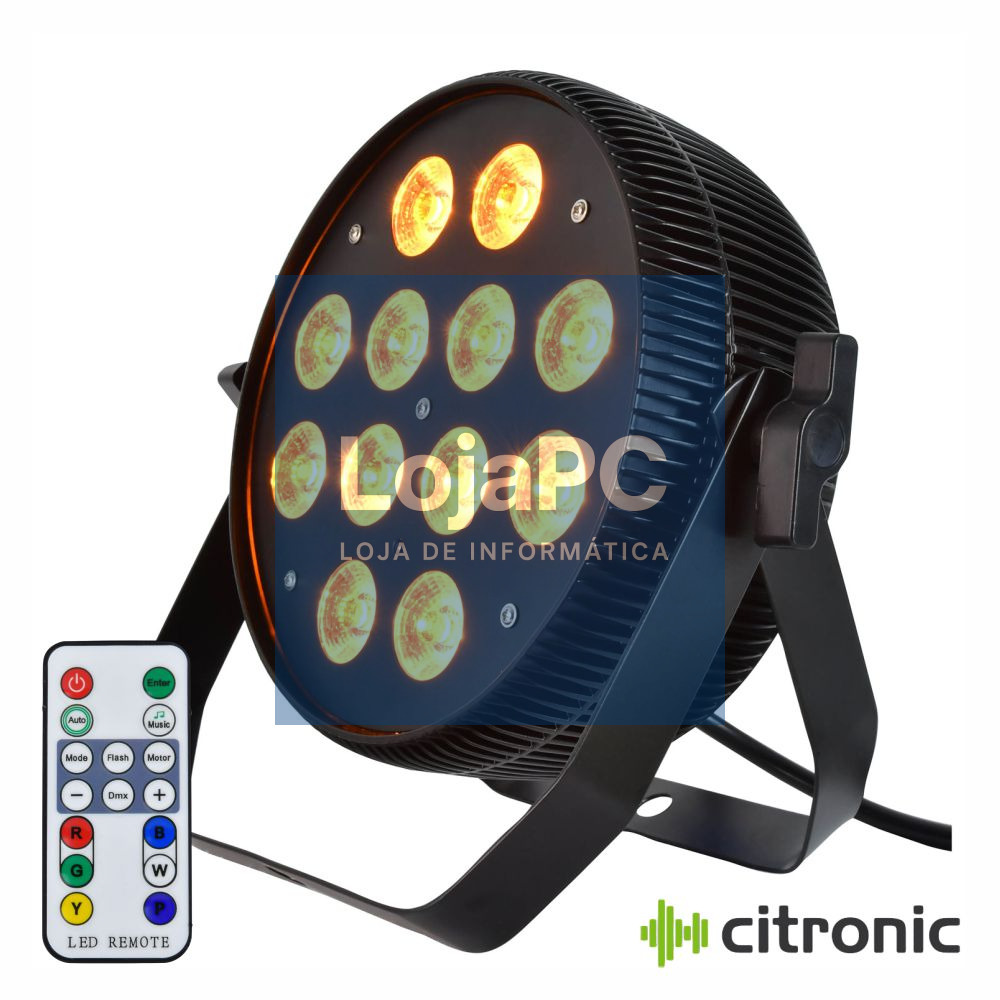 Projetor Par 12 LEDS 144W RGBWA-UV DMX512 Preto CITRONIC