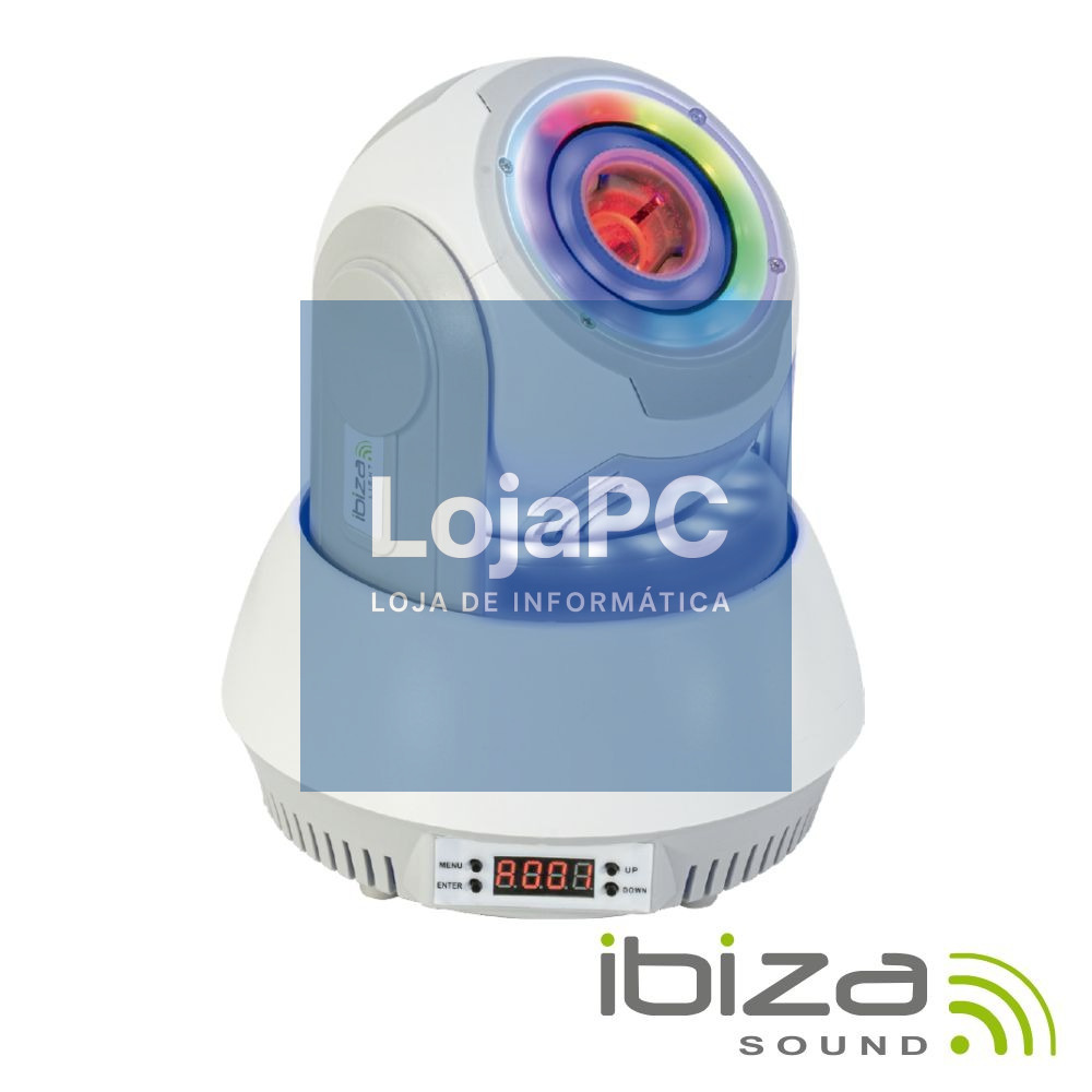 Moving Head 30W 7 Gobos / 3 Anéis LED RGB DMX Mic IBIZA