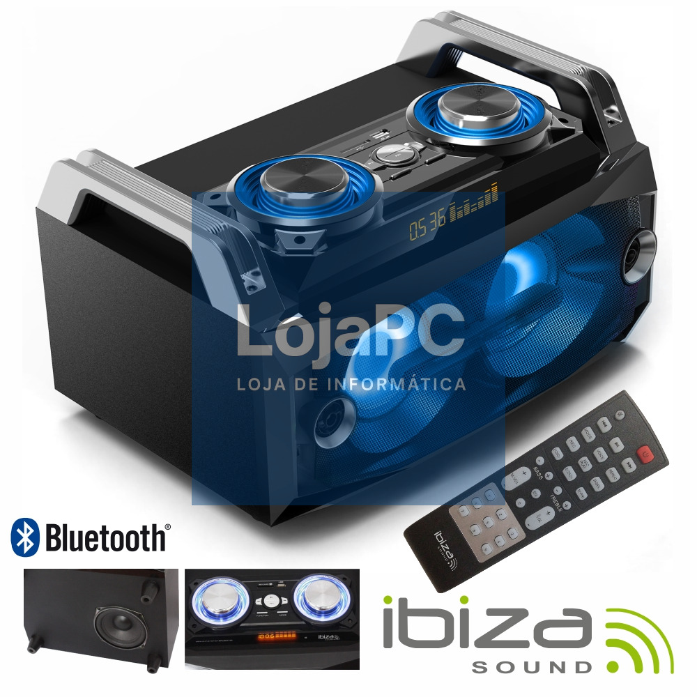 SISTEMA SOM PORTÁTIL 120Wmáx USB/BT/FM/REC LEDS IBIZA