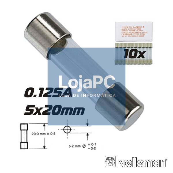 FUSÍVEL 5X20 FUSÃO RÁPIDA 0.125A (10X) VELLEMAN