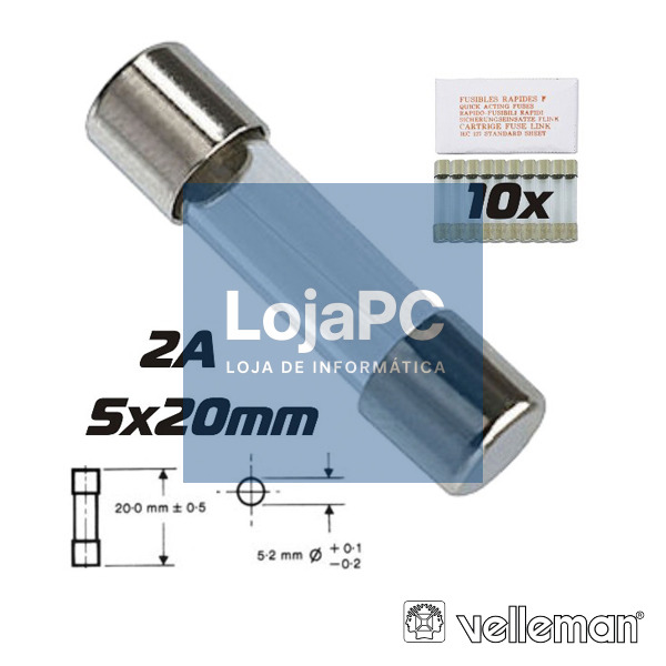 FUSÍVEL 5X20 FUSÃO RÁPIDA 2A (10X) VELLEMAN