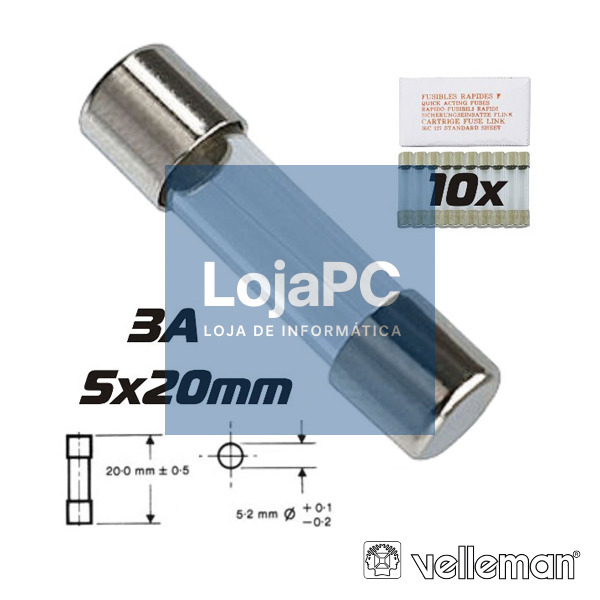 FUSÍVEL 5X20 FUSÃO RÁPIDA 3.15A (10X) VELLEMAN