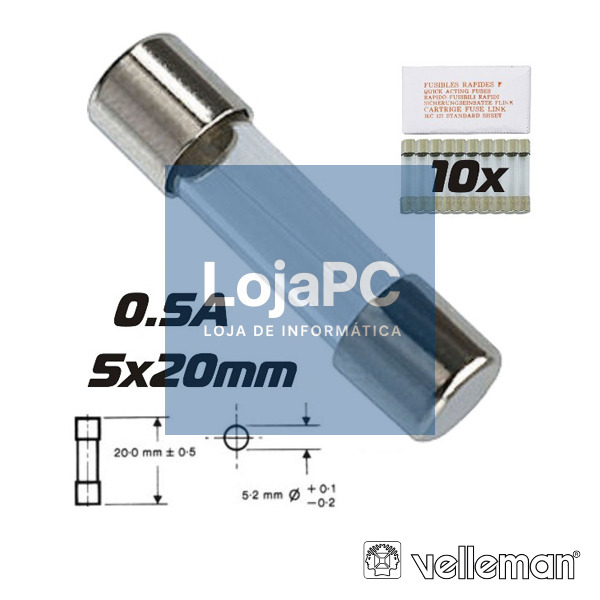 FUSÍVEL 5X20 FUSÃO RÁPIDA 0.5A (10X) VELLEMAN